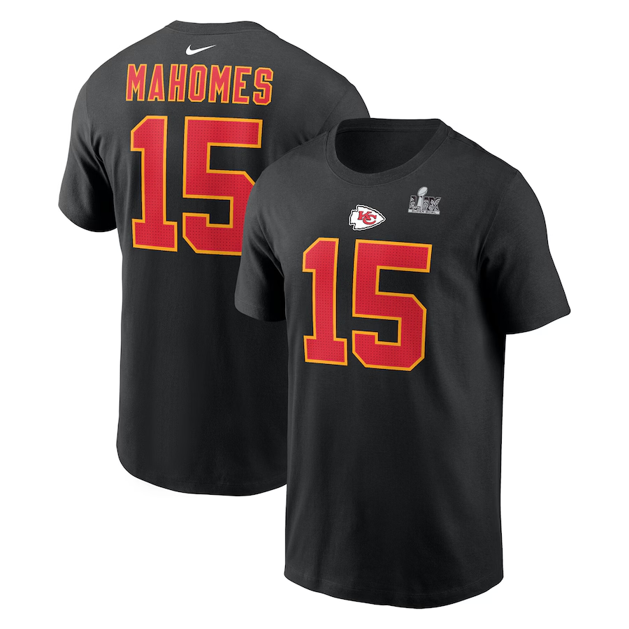 Men NFL Kansas City Chiefs  #15 Mahomes black T shirts style3->nfl t-shirts->Sports Accessory